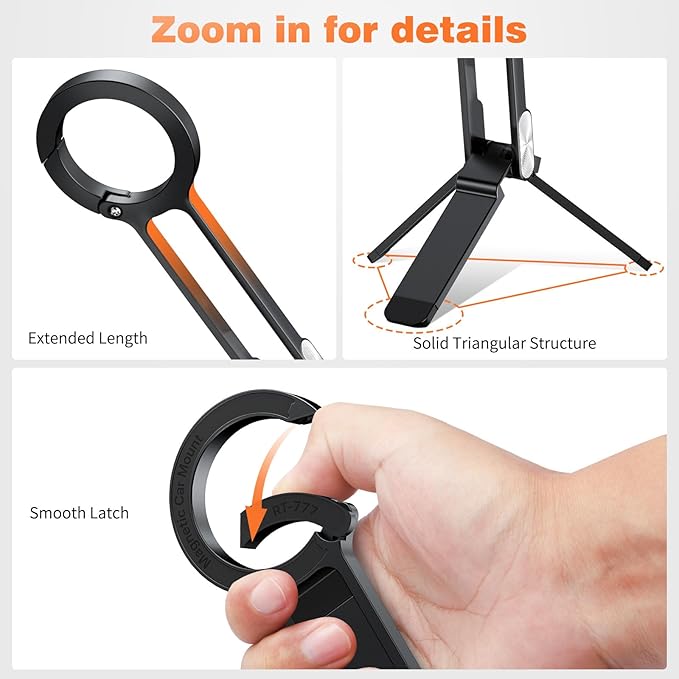 Jiunai compatible with MagSafe Tripod Stand Adjustable Magnetic Alloy Phone Carabiner Phone Holder Tripod for iPhone 17 Pro Max 16 15 14 Phone Stand for Vlog Gym Airplane Travel Essentials Accessories