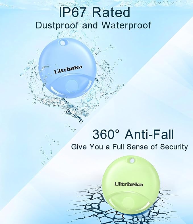 Ultrbeka Air Tracker Tag 4 Pack Bluetooth Item Finder for iPhone – MFi Certified Smart Tracker Compatible with Apple Find My, Replaceable Battery, IP67 Waterproof Key Finder for Keys, Wallet, Luggage