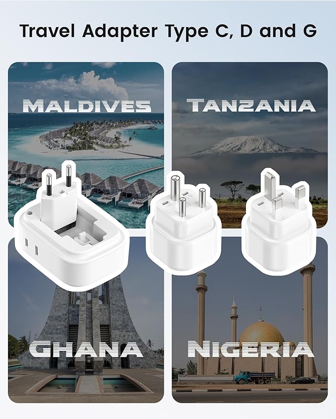 LENCENT Type C and Type D G Universal Travel Adapter Kit, International Power Plug Adapter for Europe UK Maldives Italy Ireland Scotland Dubai Singapore India Sri Lanka Tanzania Zanzibar Kuwait Nepal