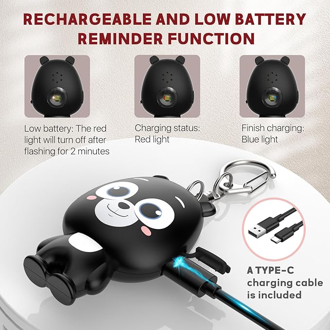 Personal Safety Alarm for Women – Rechargeable Personal Alarm for Women Kids and Elders – 130dB Loud Siren – Strobe Light – Low Battery Notice – Safety Siren Keychain