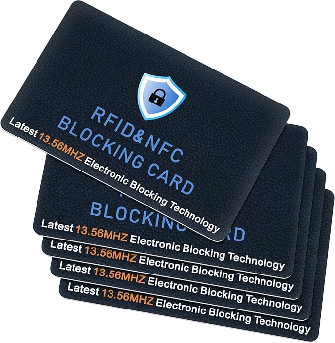 5 Pack RFID Blocking Cards, NFC Contactless Bank Debit Credit Card Protector, Anti-Theft Wallet Shield for Passport & ID, Ultra Slim Full Protection Blocker