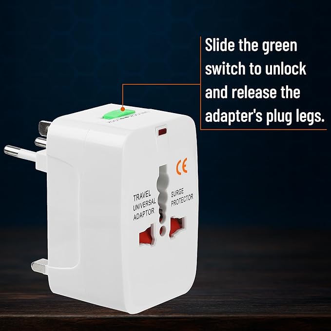 Bates- Universal Adapter for Travel, Compact International Power Adapter for USA, EU, UK, Australia, and India Outlets, All in One