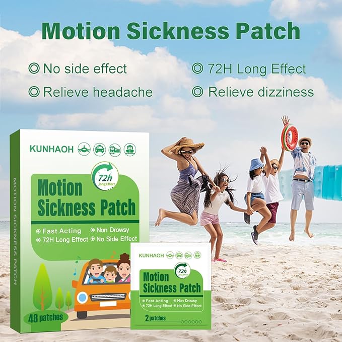 (2026 New) Motion Sickness Patches, Non Drowsy-100% Natural Motion Sickness Patch for Car Airplane Ship Altitude Sickness-Travel Essentials,for Adults and Kids Fast Acting & Long Last 72H(24 Count)