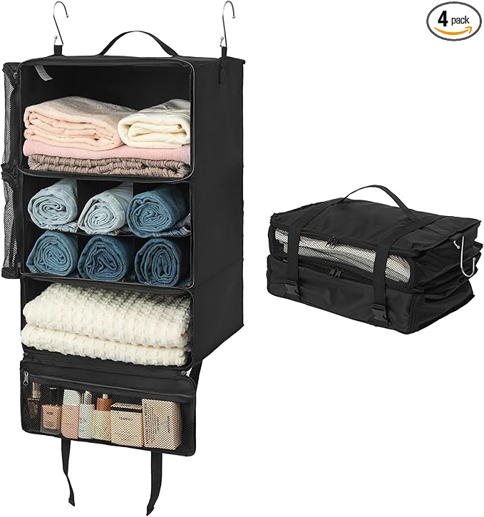 GRANNY SAYS Hanging Packing Cubes for Travel, Large Portable Hanging Suitcase Organizer, Foldable Compression Luggage Organizer Bags for Clothes, Carry on Closet Suitcase, XXL-Black Travel Shelves