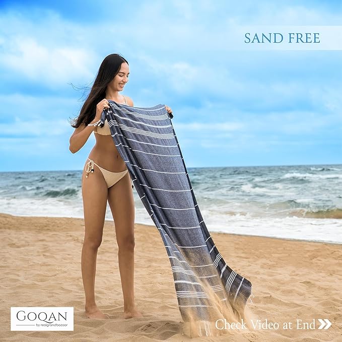 Goqan Turkish Beach Towels Oversized 6 Pack 39x71, Large Beach Blankets, 100% Cotton Sand Free, Quick Dry Towel Set, Pool Essentials for Family on Airplane, Travel, Beach Bag, Lightweight -Black