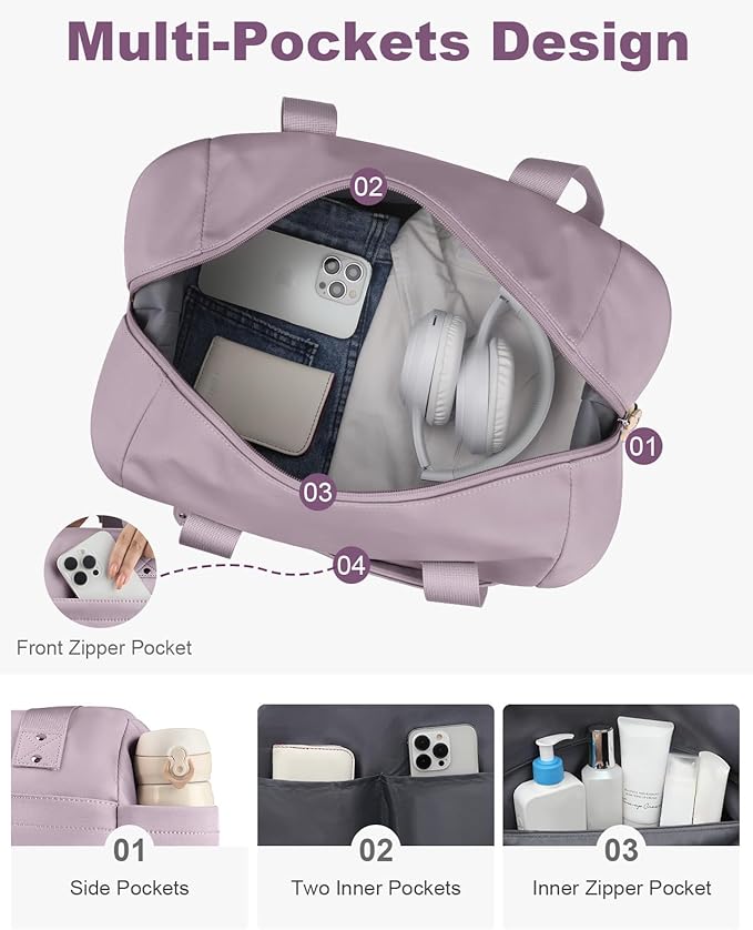 Pritent Travel Duffle Bag, Waterproof Weekender Overnight Hospital Bags for Women Men with Toiletry Bag Lightweight Carry on Personal Item Duffle Gym Bag for Travel, Airplanes, Sports