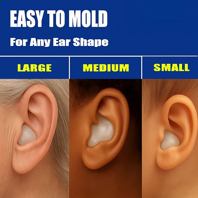 6 Pair Moldable Ear Plugs for Sleeping, Swimming, Concerts, Travel and Studying - Noise Cancelling Soft Silicone Ear Plugs for Kids & Adults, Waterproof Earplugs Noise Reduction 32 dB