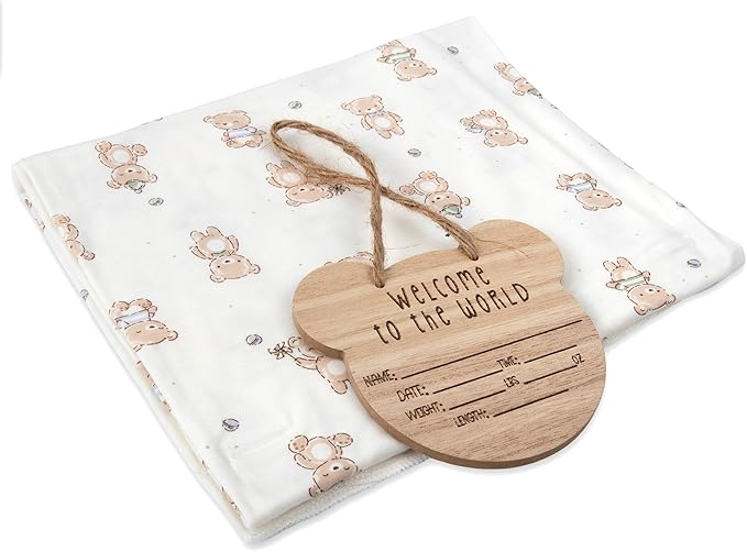 Newborn Baby 4 Piece Coming Home Outfit Gift Set – Footie Sleeper, Blanket, Headband & Ornament for Boys & Girls