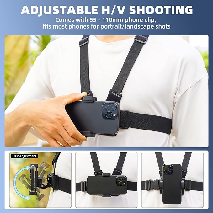 Chest Harness Mount Kit for GoPro, Head Strap Body Mount & Suction Cup Holder for iPhone, for Insta360 X5/X4, for DJI Osmo Action 5/Pocket 3 4/360, for AKASO Camera Recording Vlog Accessories