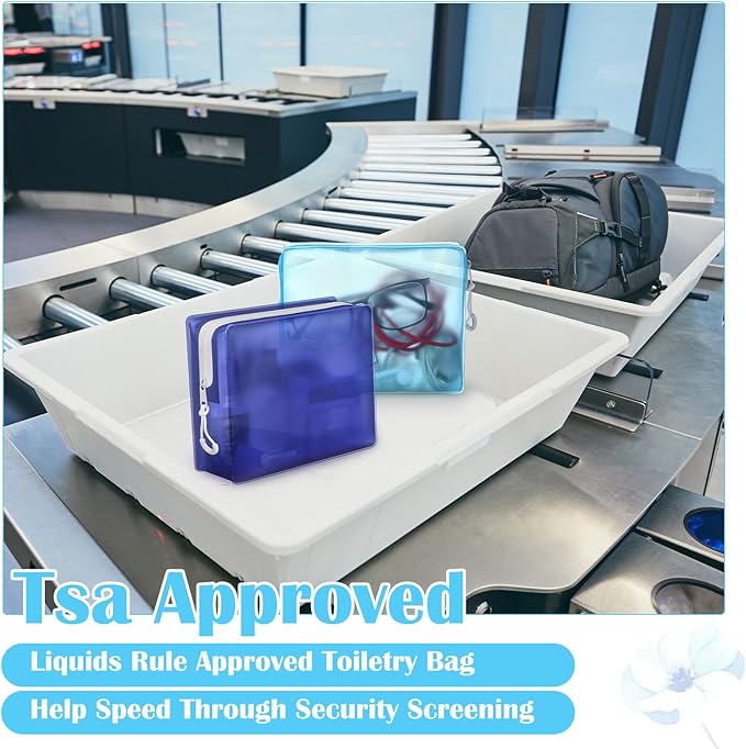 4 Pack TSA Approved Travel Toiletry Bags Frosted Translucent Leak-proof Cosmetic Makeup Bags for Women Men Travel Organizer Airport Security(Blue,8.5 x 6.3 x 2.9 Inch)