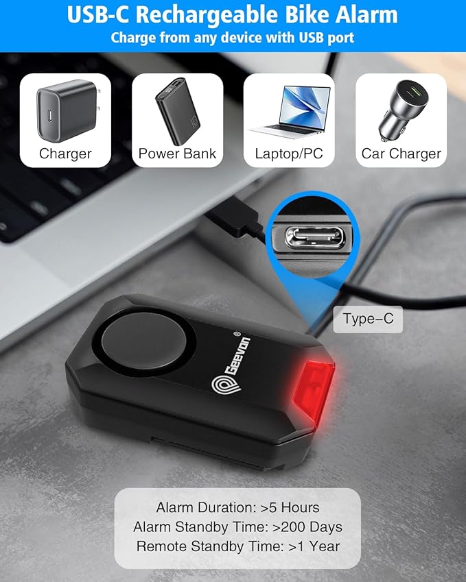 Geevon Loud 135dB Bike Alarms for Ebikes, Wireless Bike Alarm with Remote, Anti-Theft Bicycle Motorcycle Alarm Wireless Security Sensor Alarms, IPX5 Waterproof