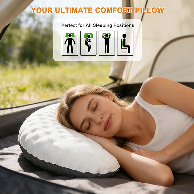 Ultralight Inflatable Camping Pillow with Soft Cover, Compact Compressible Portable Travel Air Pillow, Blow Up Camp Pillows for Outdoor Camp Sport Hiking Backpacking Travel Essential White