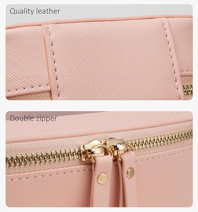 LETGO Clear Makeup Bag Set,Portable Travel Toiletry Bag Cosmetic Case for Women,Vegan Leather Make Up Pouch Organizer Pink Car Essentials for Girls Women (Mini+Large Pink)