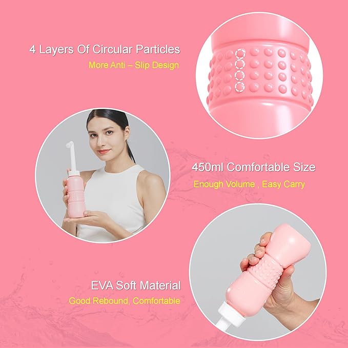 2PCS- Portable Bidet for Toilet 450ml Peri Bottle Postpartum Care, Perineal Bottle | The Original Travel Bidet with Water Sealing Cap Waterproof Storage Bag
