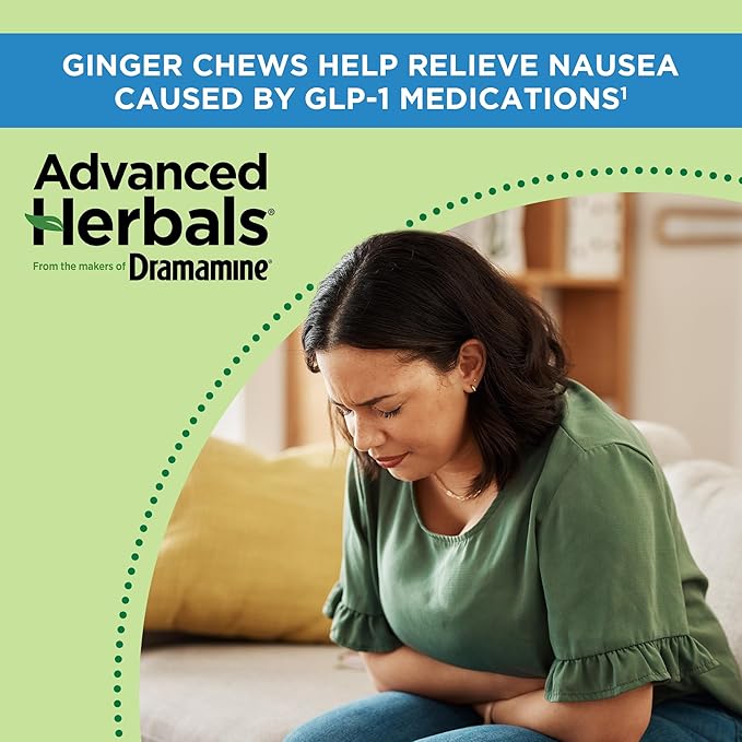 from The Makers of Dramamine, Advanced Herbals Ginger Chews for Nausea Relief, Morning Sickness Relief & Motion Sickness Relief During Travel, Lemon-Honey, 40 Count