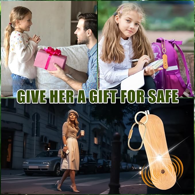 Personal Safety Alarm,Self Defense Keychain,Gifts for Girls,Strobe Light,Rechargeable Portable,Emergency Safety Alarm for Women, Men, Children, Elderly（Wooden）