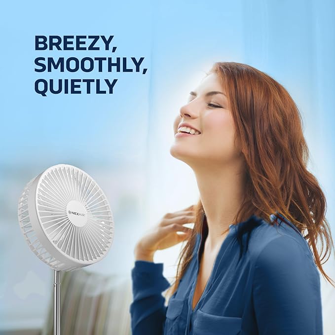 NEXAIR Premium 8" Foldable 4 Speed Portable Fan with Adjustable Height 14” – 39.5 in, Rechargeable Folding Fan For Home And Office, Quiet Floor Fan For Bedroom, Battery Operated Fan For Travel