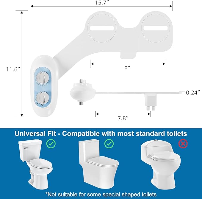 Ultra-Slim 3-in-1 Bidet Attachment for Toilet, Self-Cleaning Dual Nozzles for Posterior & Feminine Wash, Adjustable Water Pressure, Easy Install (Blue)