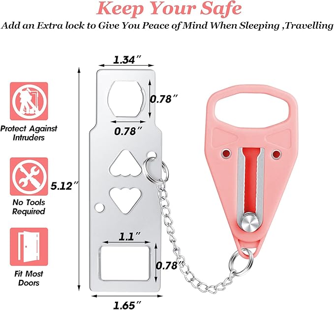 AceMining Portable Security Door Locker Travel Lockdown Locks for Additional Safety and Privacy Perfect for Traveling Hotel Home Apartment College-Pink(2 Pack)