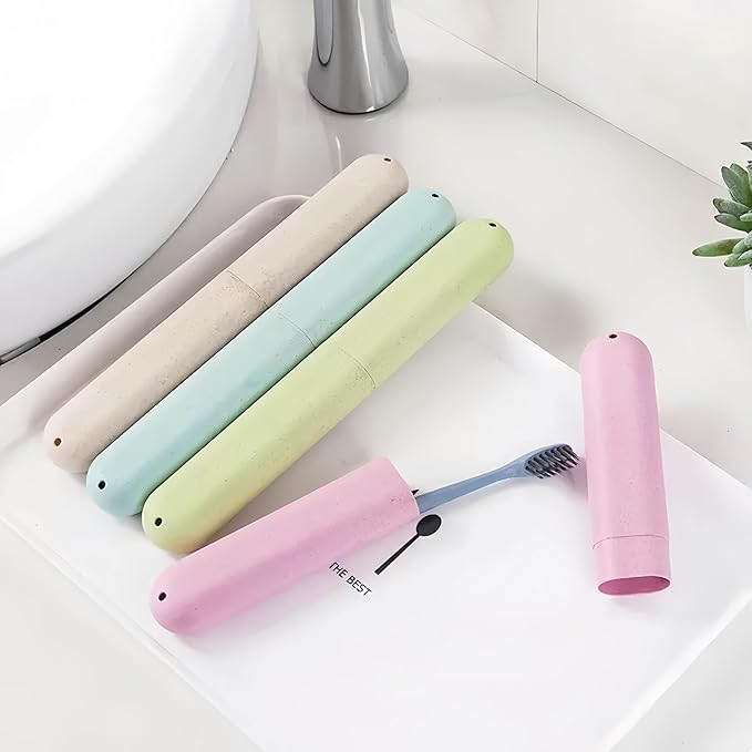 8 Pack Travel Toothbrush Case, Portable Toothbrush Travel Case with Ventilation Hole for Business Trip, Camping, Home(Blue,Pink,Green,Beige)