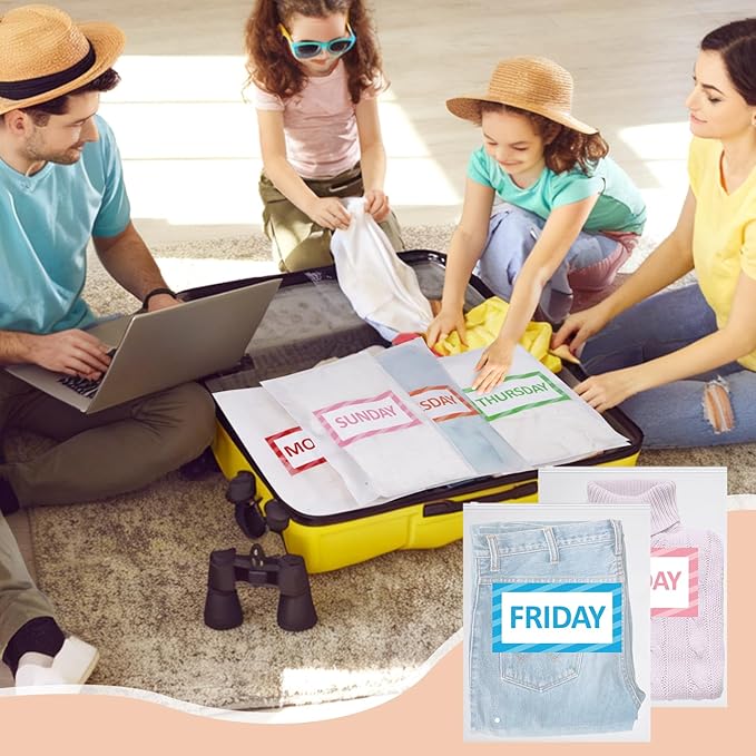Packing Cubes Kids and Baby Travel Organizer Pouches, Suitcases and Luggage Travel Bags for Boys and Girls Summer Camp, Cruise, and Family Vacations, Days of Week
