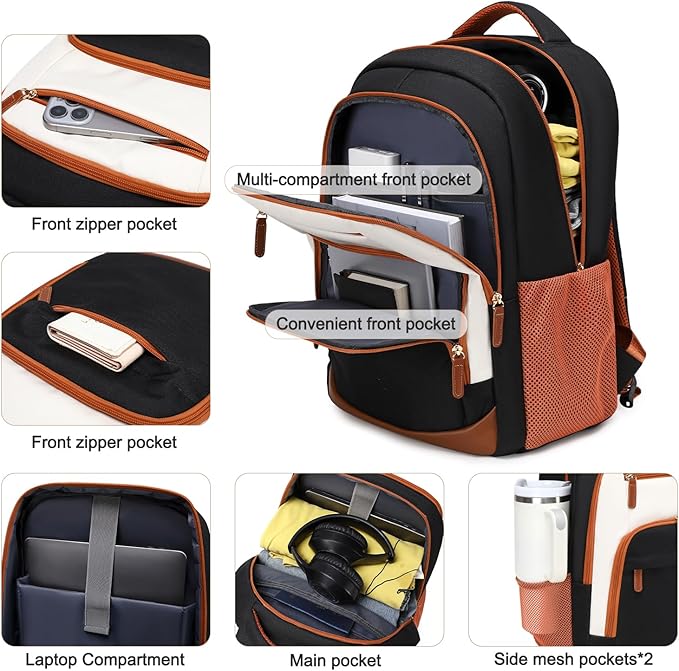 BOVIP Travel Backpack For Men Women,40L Carry On Backpack Flight Approved,TSA Personal Item Travel Bag Fits 17 Inch Laptop,Business Weekender Overnight Daypack Black White