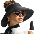 PFFY Sun Visors Hats for Women Wide Brim Straw Visor Packable Foldable Ponytail Travel Beach Hat Vacation Essentials