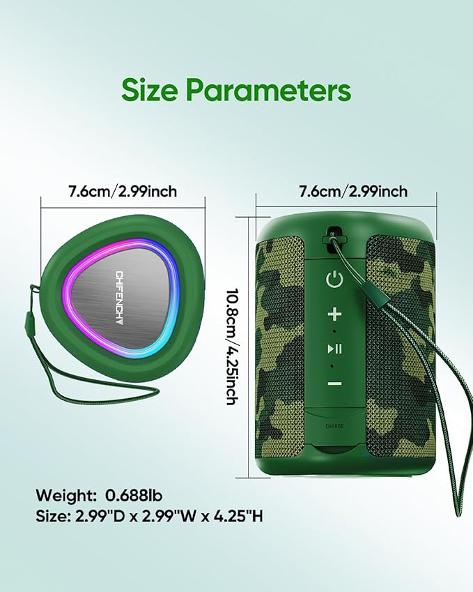 Portable Bluetooth Speaker Beach Essentials: Powerful Crystal Clear Sound/Dynamic Light/IPX5 Waterproof/All Day Playtime/Wireless BT 5.3/TWS Paring, Mom Gifts, Outdoor|Travel|Camping|Pool Accessories