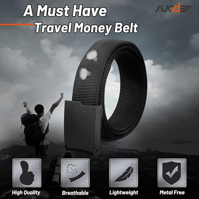 SUOSDEY Travel Money Belt, Nylon Hidden Money Pocket Belt with Plastic Buckle