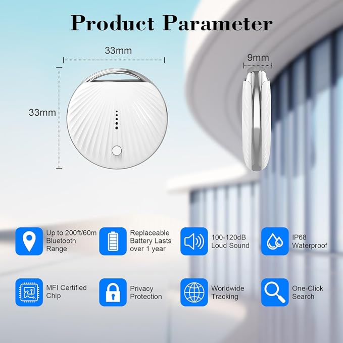 Air Tracker Tag, Smart Tag Bluetooth Tracker Works with Apple Find My (iOS Only), IP68 Waterproof, Replaceable Battery, Key Finder and Item Locator for Keys, Bags, Luggage, Wallet, etc