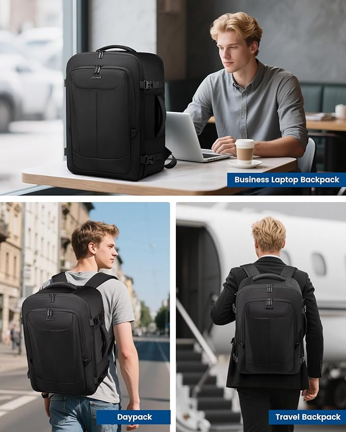 LOVEVOOK Travel Backpack for Men, 45L Carry on Backpack with 3 Packing Cubes, Extra Large Personal Item Bag Fits 17.3 inch Laptop for Weekender Business Trip, Waterproof Daypack, Black