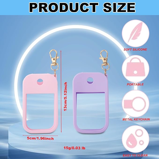 lasuroa 2pcs Hand Sanitizer Spray Case, Thickened Protective Silicone Case Compatible with Touchland Hand Sanitizer Spray with Keychain for 1 Fl Oz Portable Accessory (Pink, Purple)