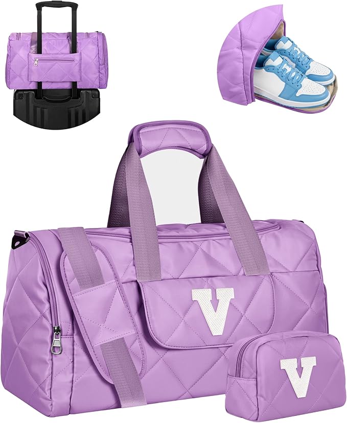 Elilier Thank You Gift Idea, Personalized Quilted Duffle Bag for Women, Travel Essentials, Unique Weekender Bag, Gym Bag with Shoe Compartment & Wet Separation, Gifts for Coworker, Friends