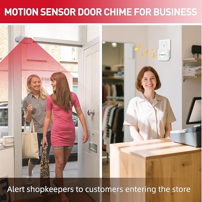 CallToU Wireless Motion Sensor Alarm Indoor Motion Detector Alarm Bed Alarms for Elderly Dementia Patients, Motion Sensor Door Chime for Business/Home/Office/Store with 500FT Range 5 Adjustable Volume