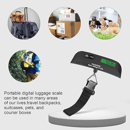 2 Pcs-Black Travel Digital Luggage Scale - Portable Baggage Scale - Suitcases Weight Scales - Ideal for Travel Scale Luggage Weight - 110LB/50KG, Includes Battery - Temperature Display Hanging Scales