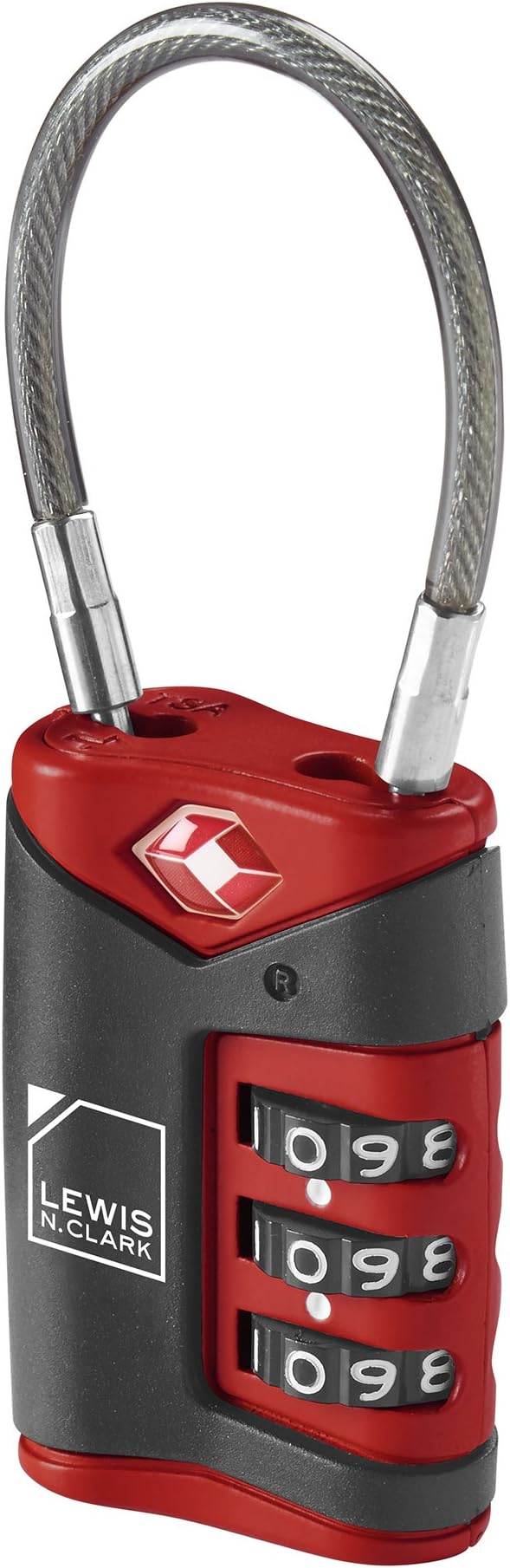 Lewis N. Clark TSA-Approved Easy-to-Set Combination Luggage Lock With Steel Cable, Red, One Size