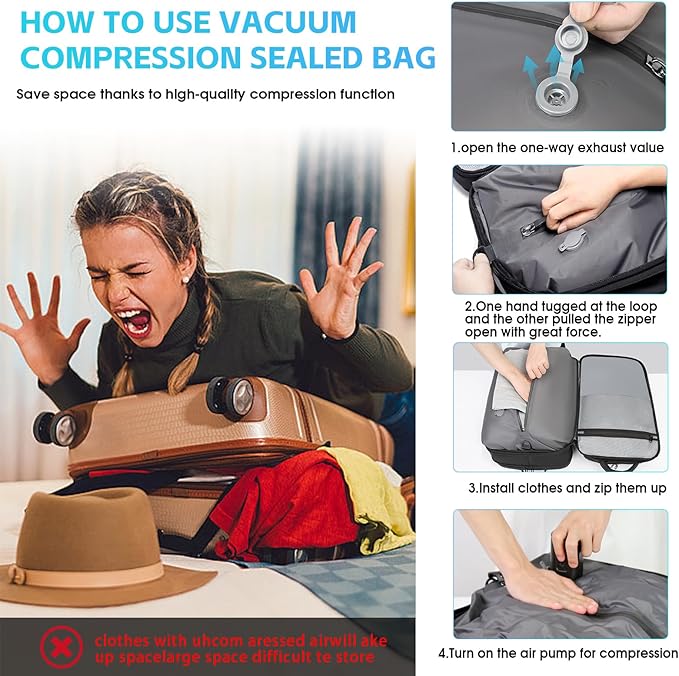 TANGCORLE Vacuum Seal Travel Backpack, Expandable Vacpack Backpack with Vaccum Compression System, Water Ressistant 17.3 Inch Laptop Backpack with USB Charging Port-Vacuum Pump Included