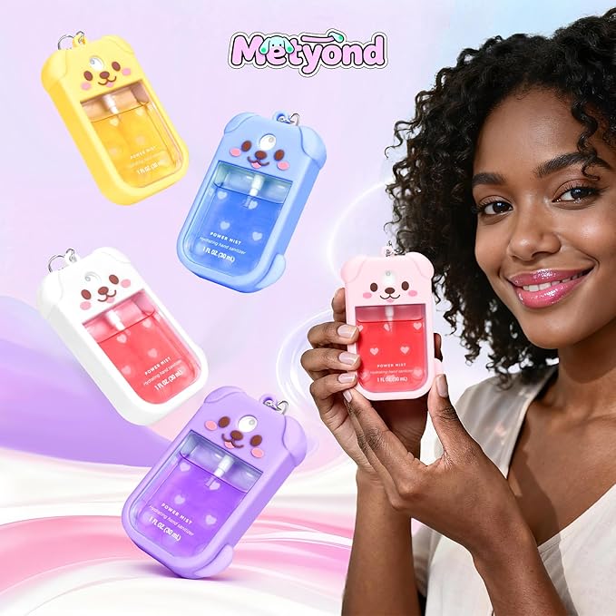 Metyond Dog Silicone Case for Touchland Hand Sanitizer Spray Power Mist 1 FL OZ/30ML for Touchland Case with Keychain, with Cute Charms Accessory Cute Travel Case (1PCS Purple)
