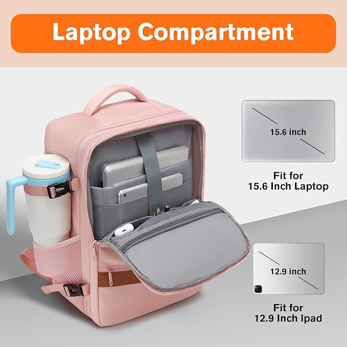 Smart Suitcase-style Laptop Backpack, 25L / 35L Practical Travel Bag for Work, Leisure & Flight, Luggage-Style Commuter Pack (Pink, 25L)