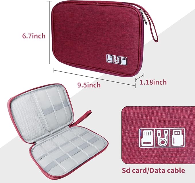 Lcsmaokin Electronics Travel Organizer,Portable Waterproof Electronic Travel Storage Bag for Small Charging Cord Storage,Charger,Small Electronics,SD Card etc,for Travel,Business -Wine Red