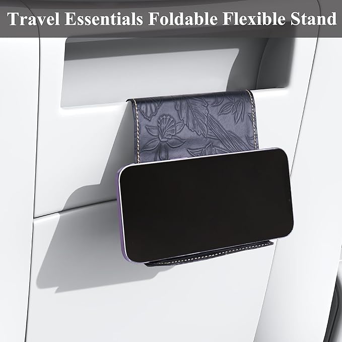 Airplane Travel Essentials for Flying Flex Flap Cell Phone Holder & Flexible Tablet Stand for Desk, Bed, Treadmill, Home & in-Flight Airplane Travel Accessories(1-Carved Black)