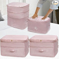 Ultra Space Saving Self Compression Organizers, 2 Pack Double Zipper Compression Packing Cubes for Bedding, Comforter Storage Bag for Blankets Duvet Quilts Pillows Queen King (Pink, X-Large)