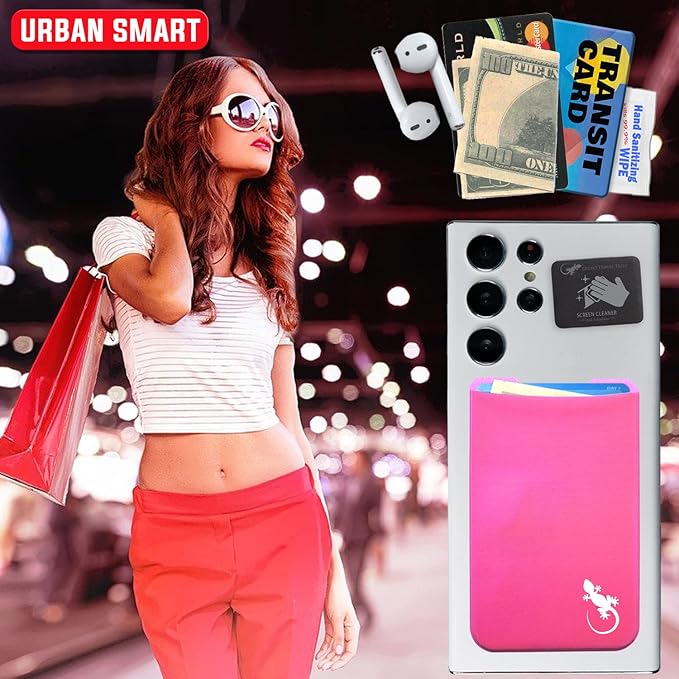 Phone Wallet - Adhesive Card Holder - Cell Phone Pouch - Stick on Lycra Pocket by Gecko - Carry Credit Cards and Cash