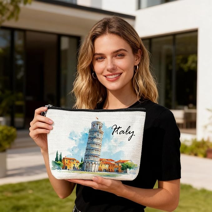 Italian Gifts Makeup Bag - Italy Travel Essentials Watercolor Cosmetic Bags Portable Toiletry Organizer Pouch Waterproof City Traveling Souvenirs Party Birthday Gift for Women Travelers