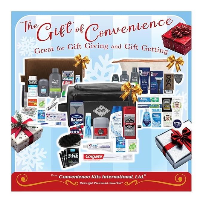 Convenience Kits International Men’s Super Premium 35 PC Travel Kit Featuring: Travel-Size Hair Care Products Plus Face, Body, Oral Care, Travel Essentials in Large Ivory Canvas Toiletry Bag