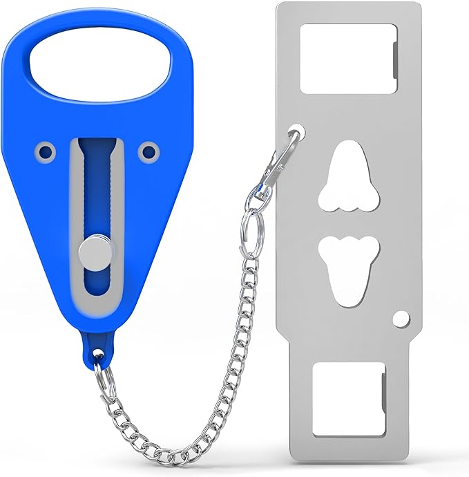 Portable Travel Door Lock Blue of 2 Pieces, Lockdown Securing Doors from Inside, Simple Effective Reliable for Hotel and Apartment Doors, Suitable for Family Trip