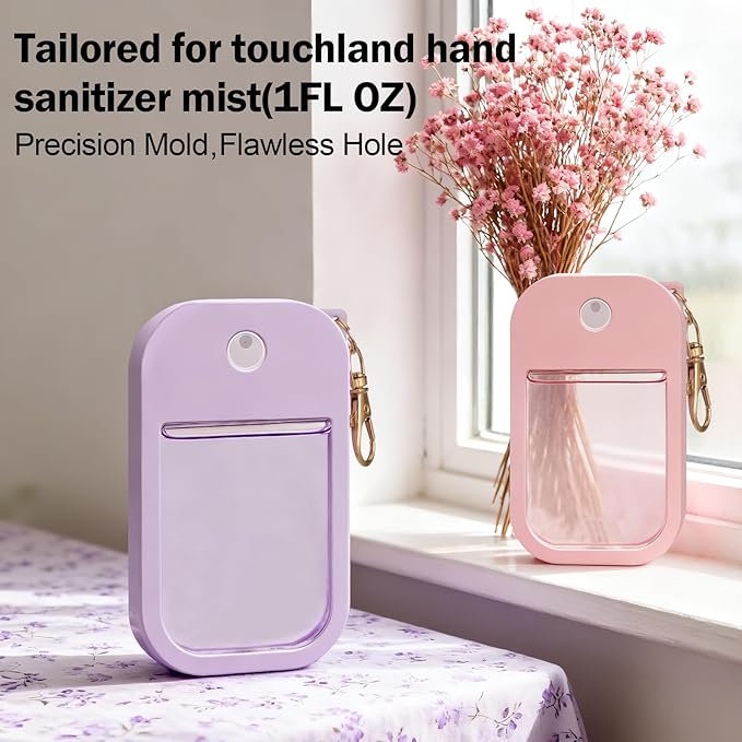 2 Pack Silicone Case for Touchland Hand Sanitizer Spray 1 FL OZ/30 mL, Purple & Pink Portable with Keychain, Protective Cover Compatible with Touchland
