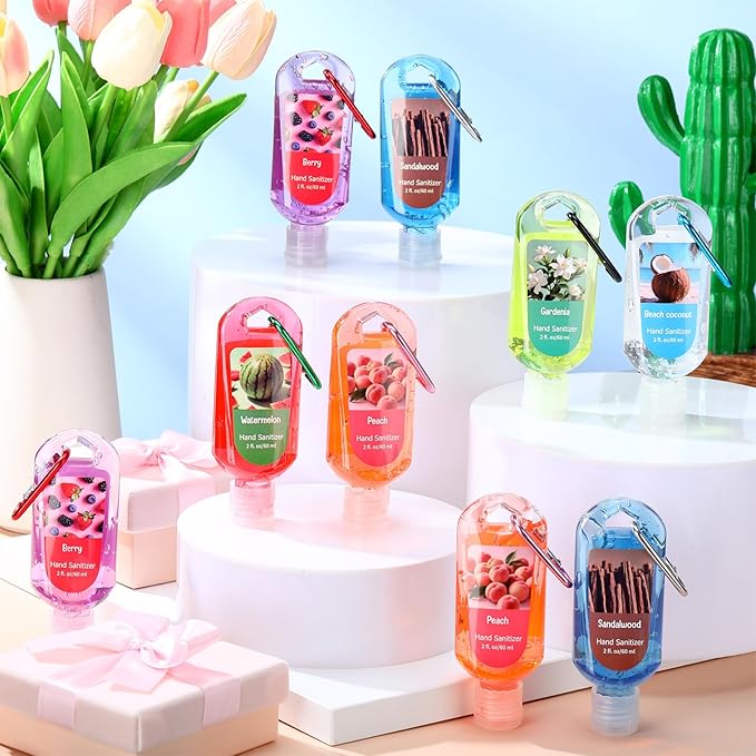 6 Pcs Hand Sanitizer Travel Size with Keychain 2 Fl oz Gel Mixed Scent Mini Pocket Hand Sanitizer Bulk for Backpack Travel Office Friend Coworker Employee Nurse Week Teacher Appreciation Gifts