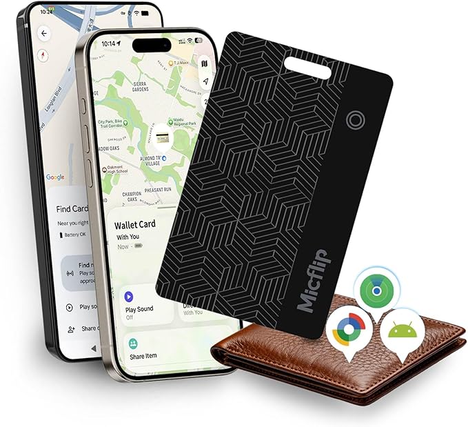 Wallet Tracker Card [Apple MFi Certified] (iOS and Android) Bluetooth Tracker Card, 0.07in Rechargeable Smart Tracking Card Work with Apple Find My, Keys, Luggage Tags, Bags, Passports, Purse(1 Pack)