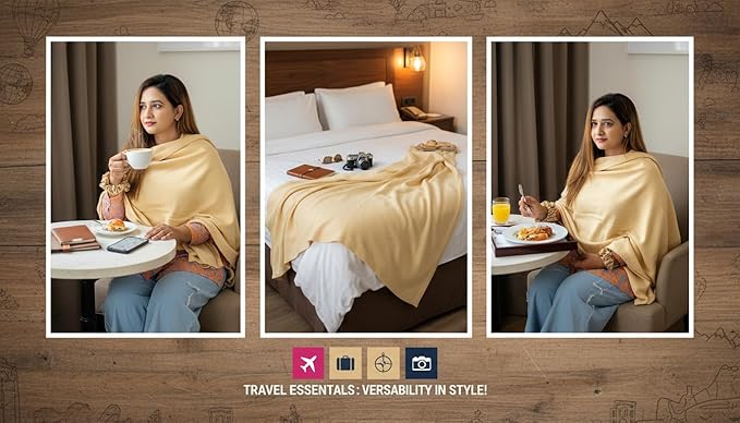 Wayfarer Shawl with Pouch | Voyagers Comfort Set with Luxury Travel Scarf, Eye Mask, Satin Scrunchies & Travel Pouch